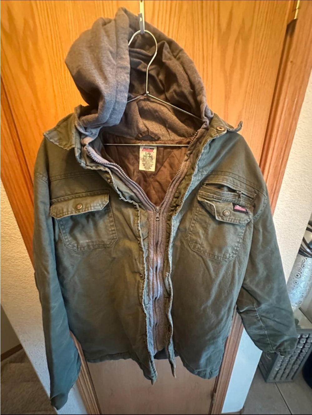 Dickies jacket heavy duty with hoodie green mens size large L 42-44